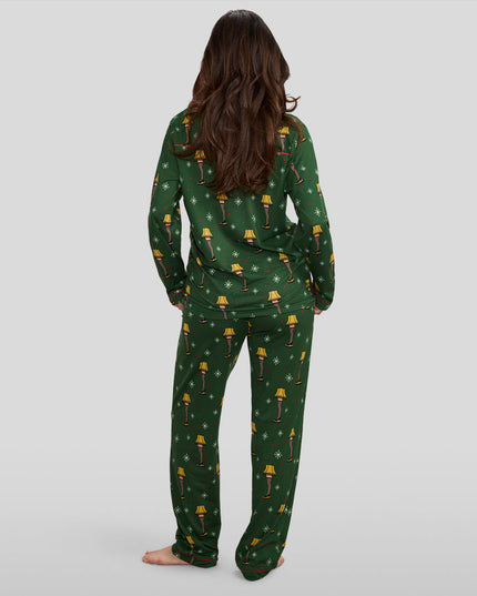 Women's Christmas Story Leg Lamp Lapel Pajama Set