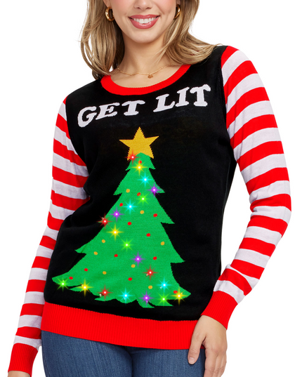 Women's Get Lit Light Up Ugly Christmas Sweater