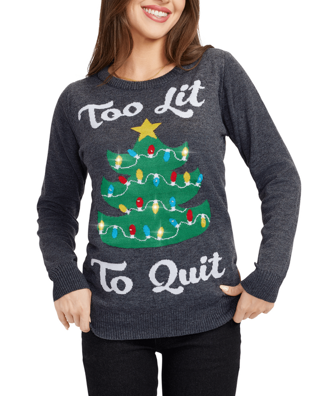 Women's Too Lit Light Up Ugly Christmas Sweater