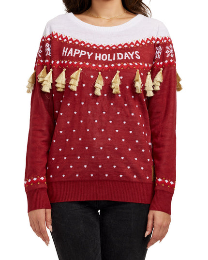 Women's Happy Holidays Tassel Ugly Christmas Sweater