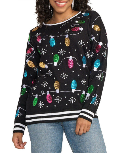 Women's Midnight String of Lights Ugly Christmas Sweater