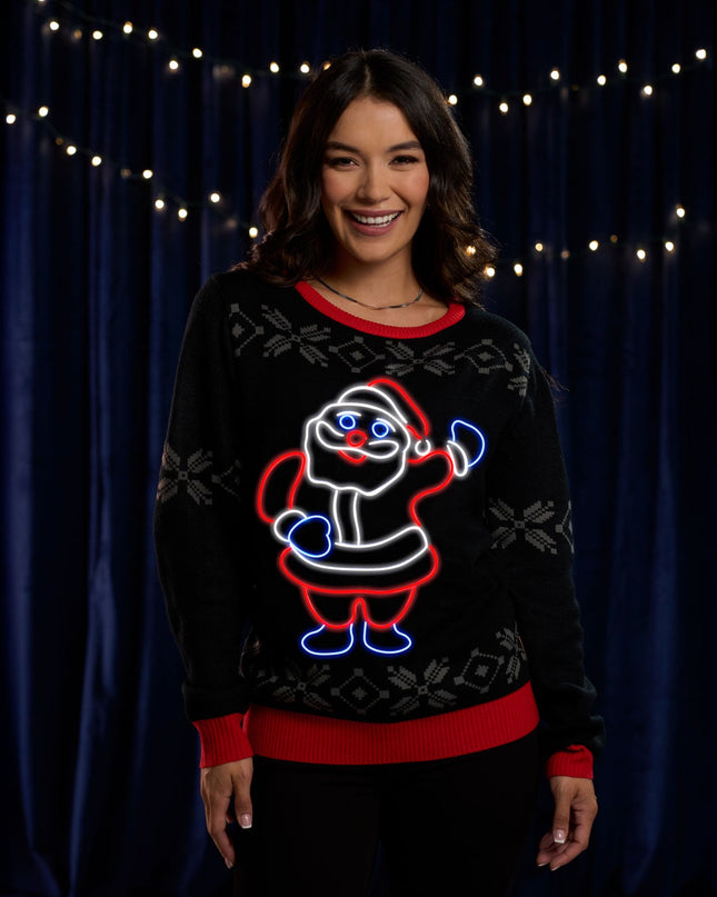 Women's Ho Ho Hello Neon LED Light Up Ugly Christmas Sweater