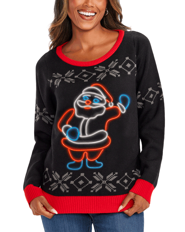 Women's Ho Ho Hello Neon LED Light Up Ugly Christmas Sweater