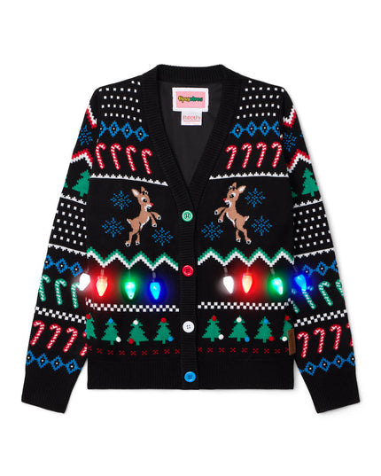 Women's Fair Isle Rudolph Light Up Christmas Cardigan Sweater
