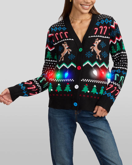 Matching Fair Isle Rudolph Light Up Family Cardigan Sweaters