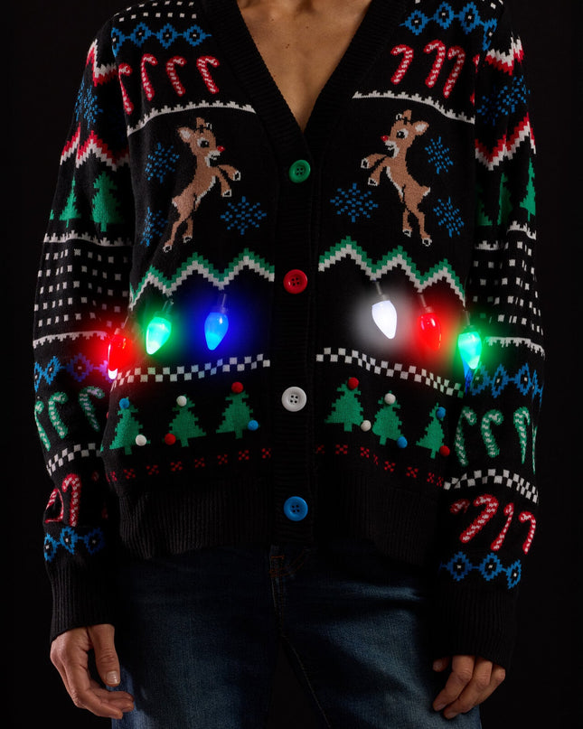 Matching Fair Isle Rudolph Light Up Family Cardigan Sweaters