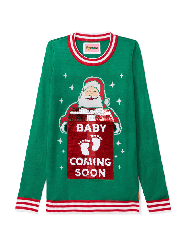 Women's Big Reveal Reversible Sequin Maternity Christmas Sweater