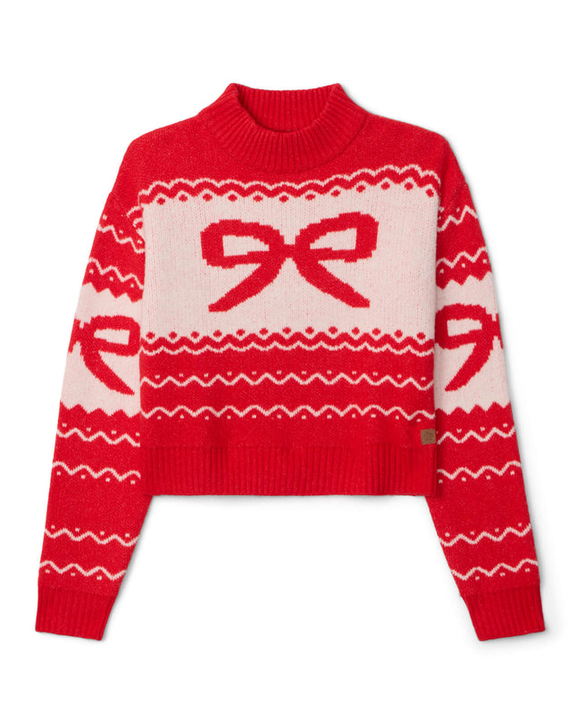 Women's Cozy Knit Bow Cropped Christmas Sweater