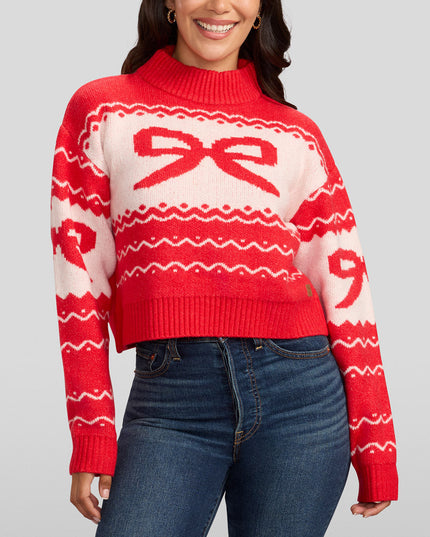 Women's Cozy Knit Bow Cropped Christmas Sweater