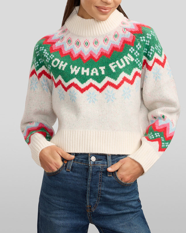 Women's Cozy Knit Oh What Fun Cropped Christmas Sweater