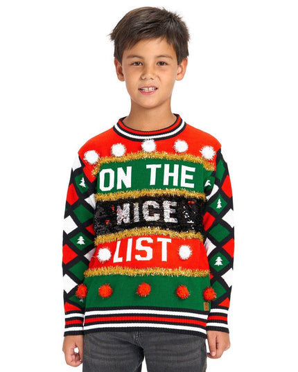 Boy's Naughty or Nice Reversible Sequin Ugly Christmas Sweater