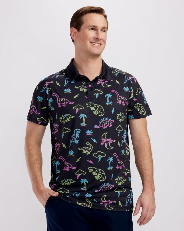 Men's Neon Dinosaur Disc Golf Polo