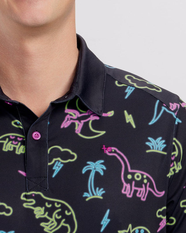 Men's Neon Dinosaur Disc Golf Polo