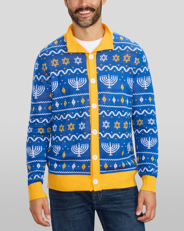 Men's Menorah Print Cardigan Sweater