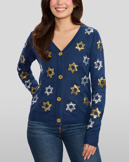 Women's Shimmering Star Of David Cardigan Sweater