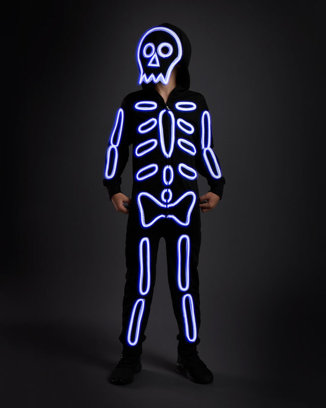 Boy's Neon LED Light Up Skeleton Costume