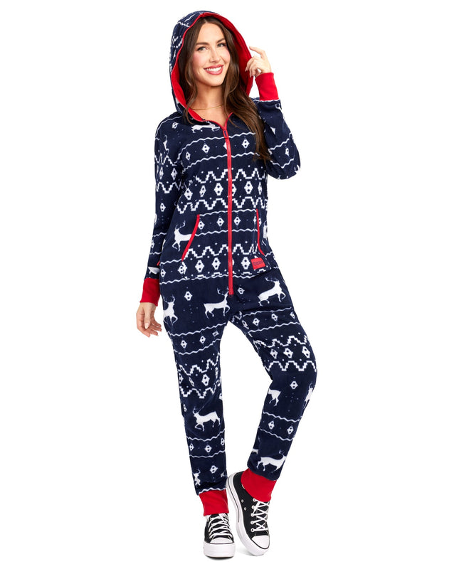 Women's Blue Reindeer Jumpsuit