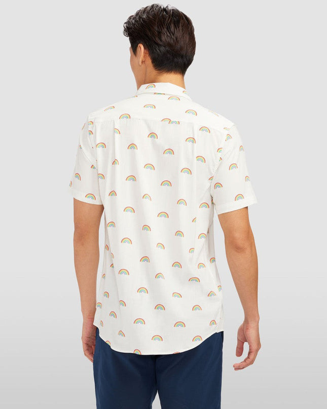 Men's White Rainbow Button Down Shirt