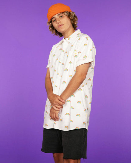 Men's White Rainbow Button Down Shirt