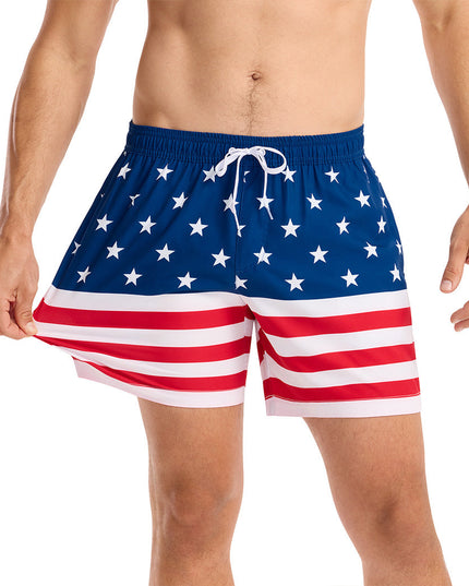American Flag Stretch Swim Trunks - 6" Inseam