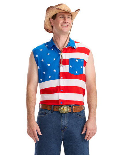 Men's Sleeveless Stripes Button Down Shirt