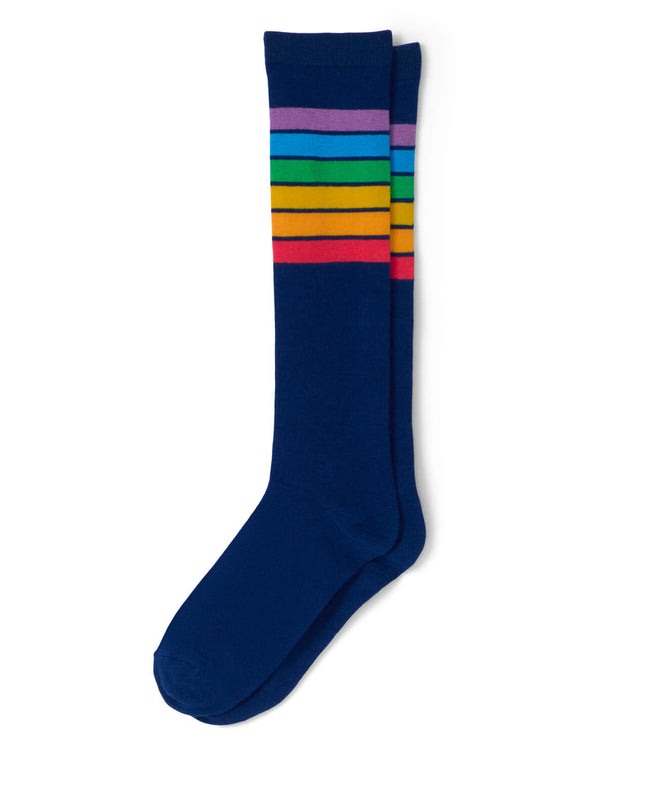 Navy Rainbow Striped Knee Socks (Fits Sizes 6-11W)