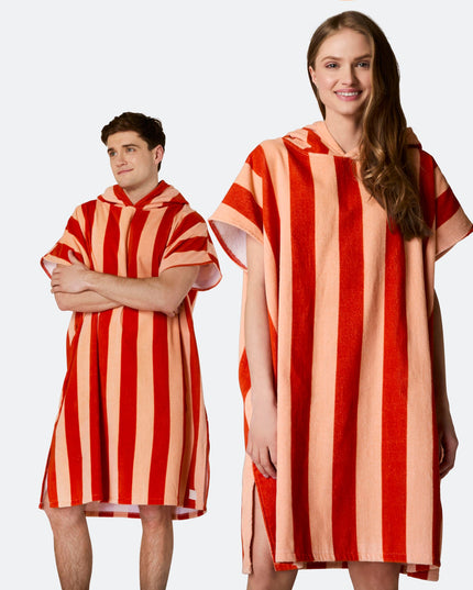 Striped Red Bath Poncho