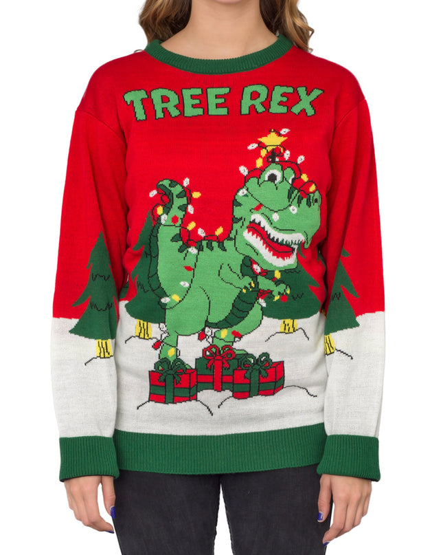 Women's Tree Rex Light Up T-Rex Ugly Christmas Sweater