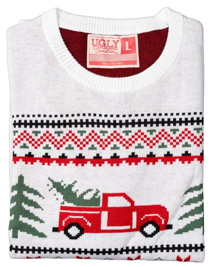 Unisex-Weihnachtspullover mit Arnold-Truck- und Baummotiv