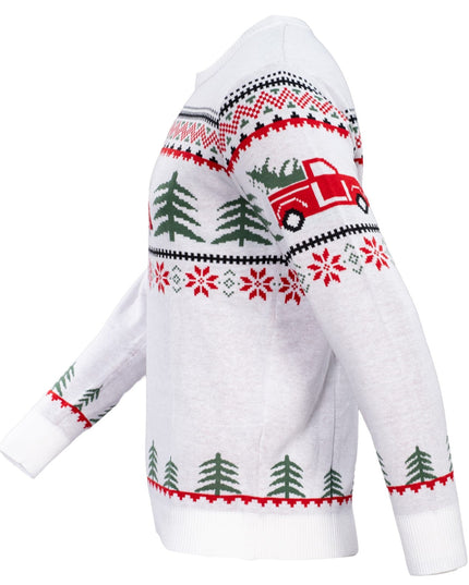 Unisex-Weihnachtspullover mit Arnold-Truck- und Baummotiv
