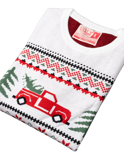Unisex-Weihnachtspullover mit Arnold-Truck- und Baummotiv