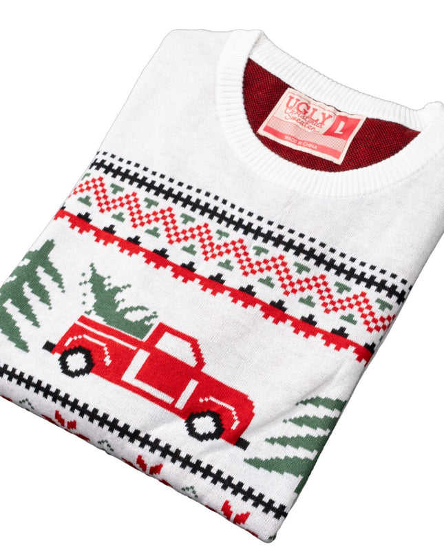 Unisex-Weihnachtspullover mit Arnold-Truck- und Baummotiv