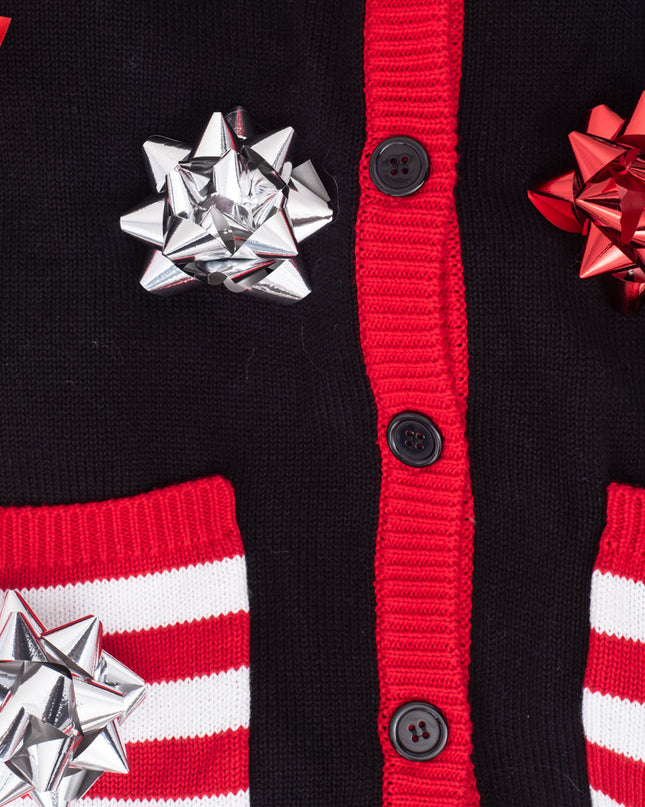 Hässlicher Weihnachtspullover, Geschenkverpackung, Schleife, Strickjacke