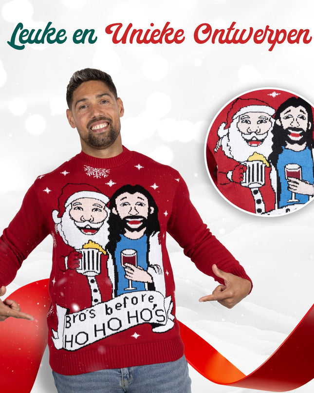 Weihnachtspullover-Brüder vor Ho Ho Ho