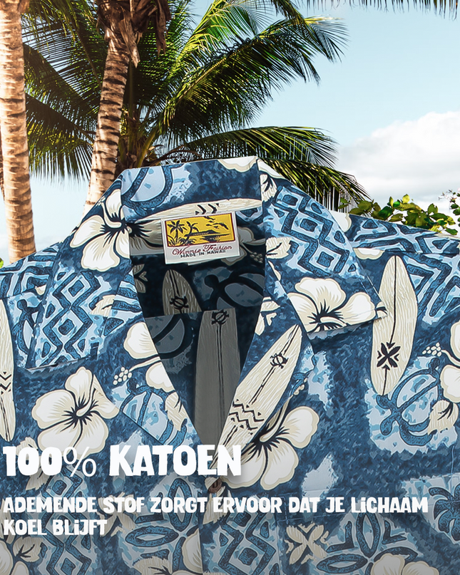 Hibiscus Surfboards Blaues Hawaiihemd