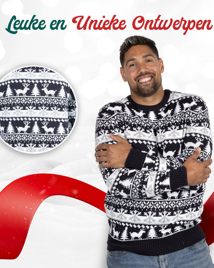 Weihnachtspullover Marius für Damen in modernem Blau und Weiß