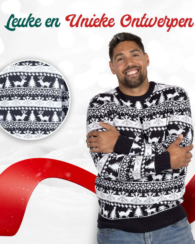 Weihnachtspullover Marius für Damen in modernem Blau und Weiß