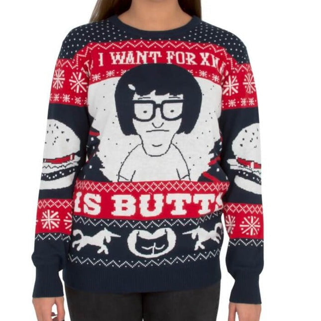 Tina's Damen-Pullover „All I Want for Xmas is Butts“ (Hässlicher Pullover)