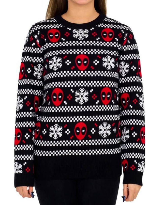 Damen-Pullover mit Deadpool-Weihnachtsmotiv und Schneestreifen