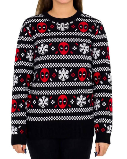 Damen-Pullover mit Deadpool-Weihnachtsmotiv und Schneestreifen
