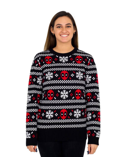 Damen-Pullover mit Deadpool-Weihnachtsmotiv und Schneestreifen