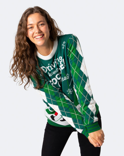 Weihnachtspullover für Damen mit Golfmotiv und Weihnachtsmann