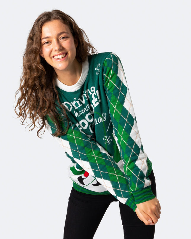 Weihnachtspullover für Damen mit Golfmotiv und Weihnachtsmann