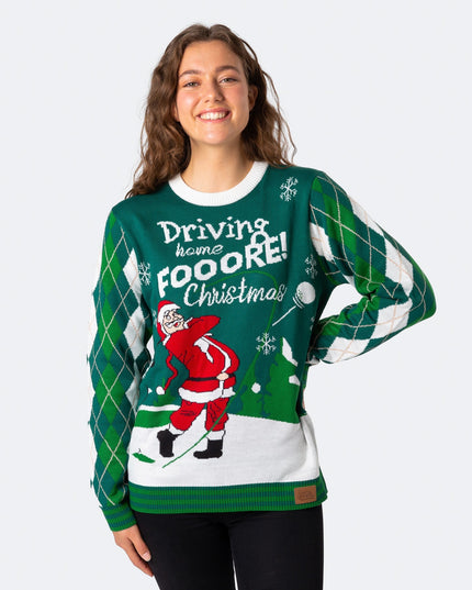 Weihnachtspullover für Damen mit Golfmotiv und Weihnachtsmann