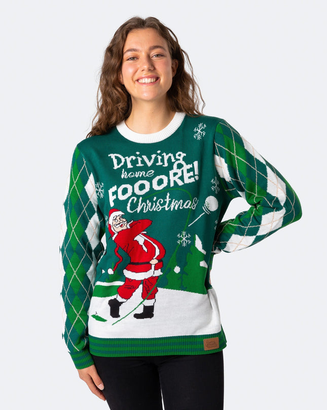 Weihnachtspullover für Damen mit Golfmotiv und Weihnachtsmann