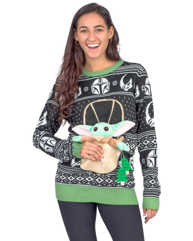 Star Wars Baby Yoda Weihnachtspullover mit Bäumen der Streitkräfte für Damen