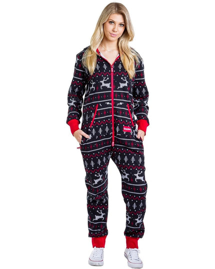 Women's Black and Red Fair Isle Jumpsuit