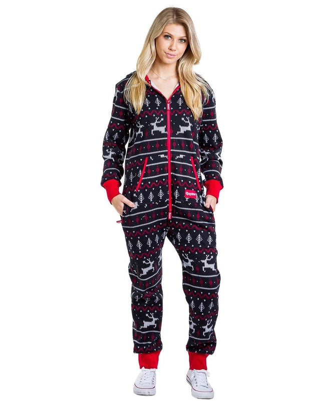 Women's Black and Red Fair Isle Jumpsuit