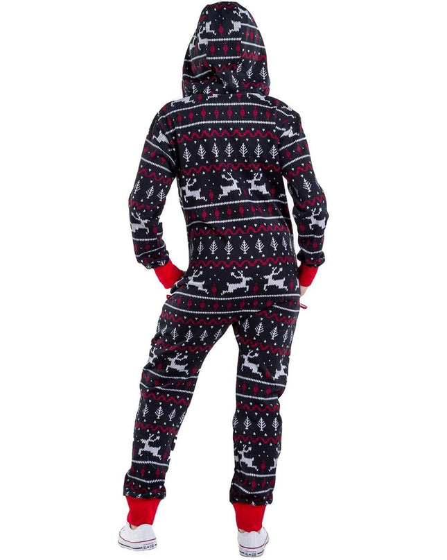 Women's Black and Red Fair Isle Jumpsuit
