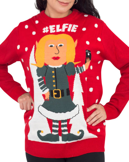 Frauen-Hashtag #Elfie Hässlicher Weihnachtspullover